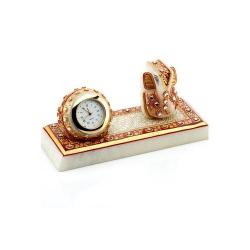 Marble Clock With Ganesh Statues