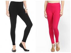 GM Clothing Ankel Length Black and Hot Pink  Leggings Pack Of 2 Leggings