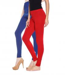 GM Clothing Cotton Lycra Red and Blue Leggings Pack of 2 Leggings