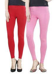 GM Clothing Ankel Length Red and Baby Pink Leggings Pack Of 2 Leggings