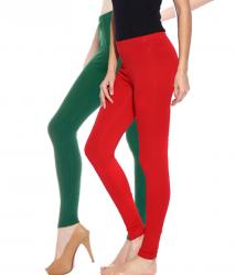 GM Clothing Ankel Length Red and Green Leggings Pack Of 2 Leggings