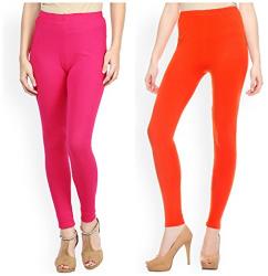 GM Clothing Ankel Length Hot Pink and Orange Leggings Pack Of 2 Leggings